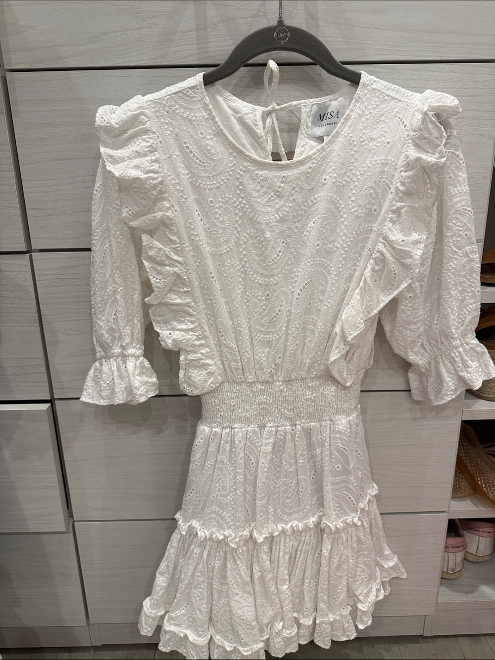 Misa Los Angeles White Eyelet Ruffle Mini Dress